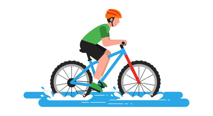 Fototapeta premium Cyclist Cycling Through Splashes On His Bicycle With Black Background Illustration