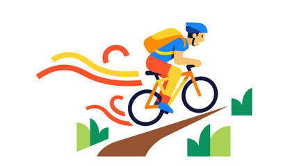 Fototapeta premium Cyclist Enjoying Ride on Mountain Bike with Colorful Lines and Nature Elements