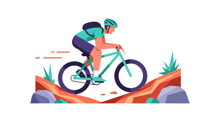 Fototapeta premium Cyclist Navigating Mountain Terrain: A Vibrant Illustration of Sporty Endeavor