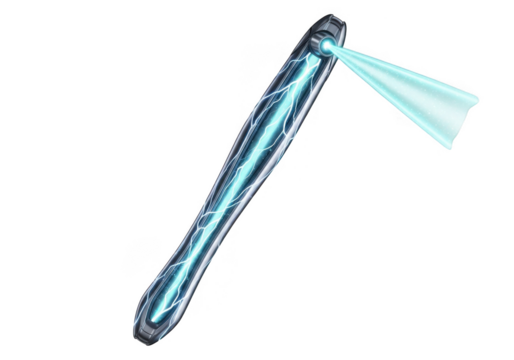 Blue glowing futuristic weapon with light beam isolated on transparent background - Powered by Adobe