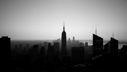 Obraz premium Monochrome cityscape silhouette, stark contrast, urban skyline, geometric, day