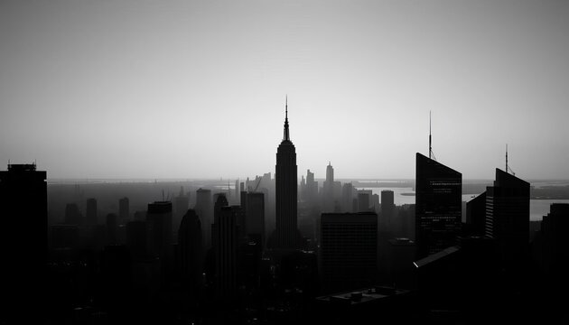 Fototapeta Monochrome cityscape silhouette, stark contrast, urban skyline,  geometric,  day