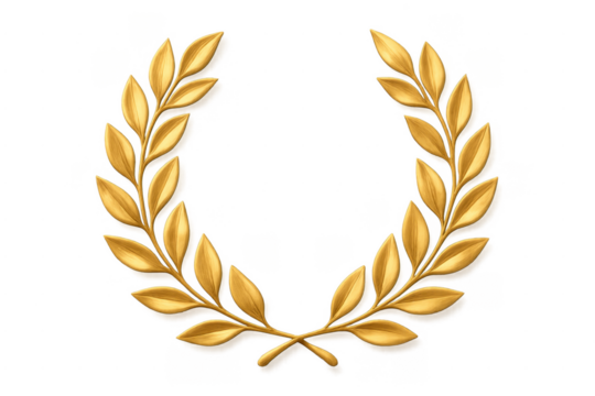 Golden laurel wreath symbolizing victory and achievement on transparent background