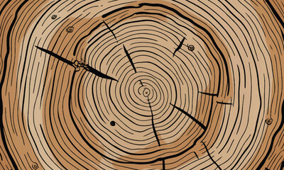 Tree rings annual tree growth rings cut trunk with cracks and texture