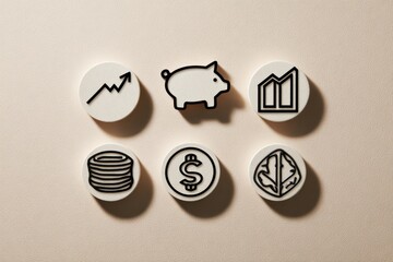 Minimal 3D financial icon set with growth money savings and business symbols