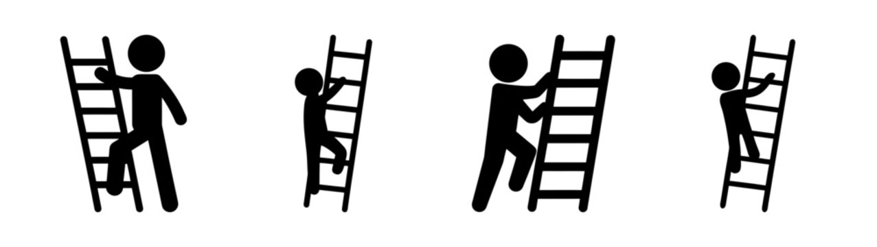 Stick figures climbing ladders symbolizing personal growth and career advancement journeys