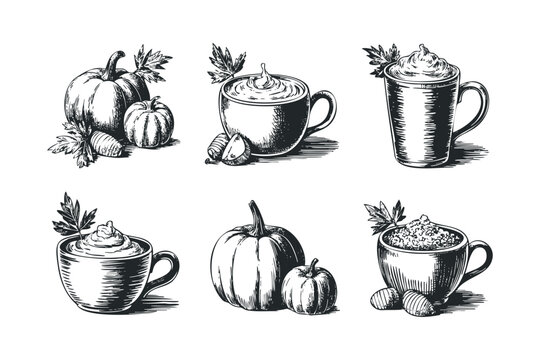 Autumn harvest celebration with pumpkins and warm drinks