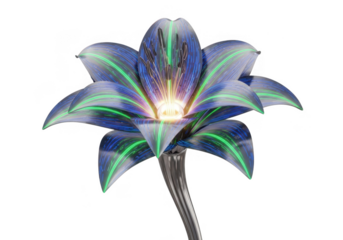 Glowing futuristic lily flower with neon green accents isolated on transparent background