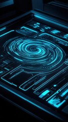 Futuristic interface with glowing digital display