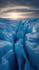 Glacial landscape with sunrise light