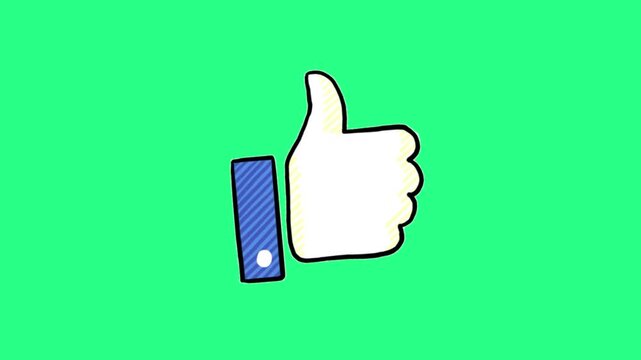 Cartoon thumbs-up icon on a bright green background with a blue cuff, bold flat illustration. Sunny, video loops, green screen, 4k, footage, 4k footage, videos, video clip, slow motion