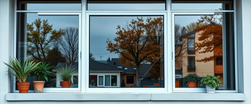 Secure first-floor window with reinforced glass, strong frame, and impact-resistant film,   first floor,   building security