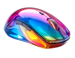 Translucent, multi-colored computer mouse with shimmering light effects