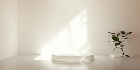 Minimalist Podium with Plant and Light for Product Presentation on a Clean Background