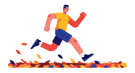 Obraz premium Energetic Athlete in Motion Running Through Autumn, A Vibrant Visual Creation
