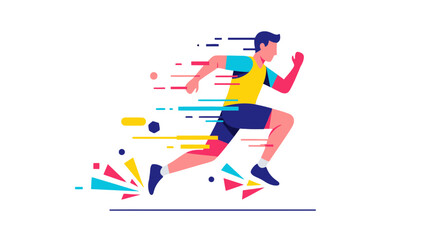 Energetic Runner Sprinting Across The Dark Background, Motion Effect Style Illustration