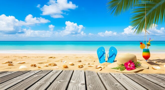 Tropical beach scene with relaxing vacation elements
