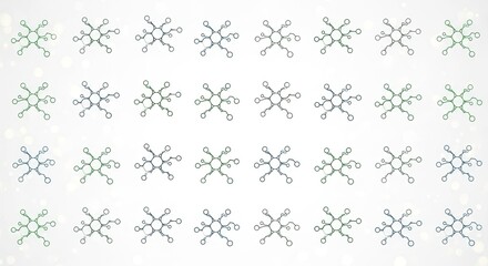 Molecular structure pattern with green and blue hues for scientific presentations or backgrounds, perfect for chemistry, biology, or medical designs