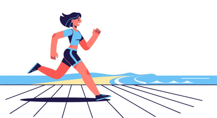 Energetic Woman Sprinting Forward on a Seaside Path for Health and Fitness Goals