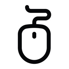 Computer mouse line art with smooth curved stroke and cable detail. Ideal for navigation UI, workstation mockups, and computing themes.