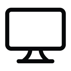 Desktop monitor outline drawing with rectangular screen and thin stroke. Ideal for interface mockups, workstation visuals, and digital layouts.