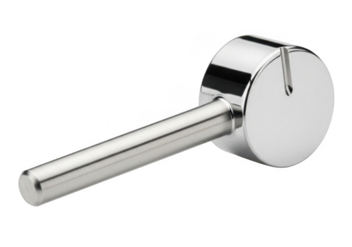 Chrome plated metal knob with a long shaft isolated on transparent background