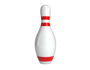 White bowling pin with red bands on black background