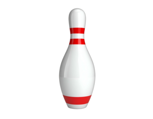White bowling pin with red bands on black background