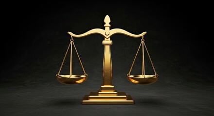 Elegant golden scales of justice symbolizing fairness, balance, and legal decisions against a dramatic dark background, perfect for law and business concepts.