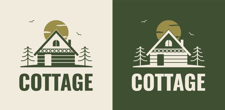 Minimalist vector logo for a chalet. Hand-drawn cabin.