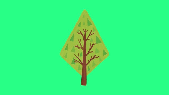 Bright green background with a diamondshaped leaf featuring a stylized tree silhouette in bold style, video loops, green screen, 4k, footage, 4k footage, videos, video clip, slow motion