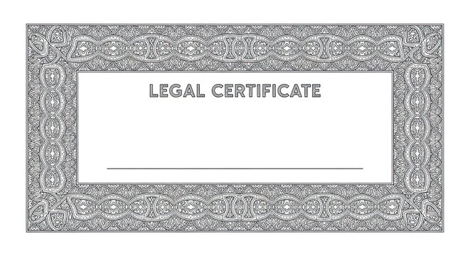 Elegant vintage legal certificate template with ornate border, perfect for official document design and formal awards presentation