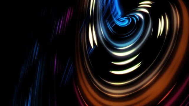 Abstract energy rings, vortex of neon Light. Spiraling rings of light against a deep black background. 4k resolution video.