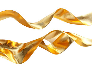 Flowing, reflective, metallic gold ribbons against a black background