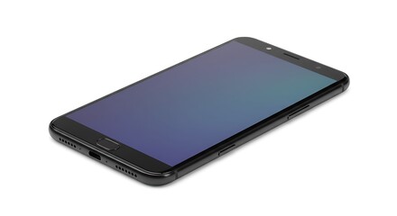 Modern Black Smartphone Displaying Blank Screen Isolated on White Background