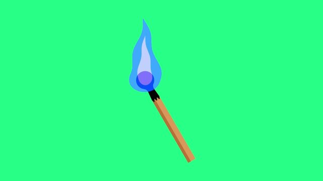 A single wooden match with a blue-tinted flame ignites against a vivid green background Simple art, video loops, green screen, 4k, footage, 4k footage, videos, video clip, slow motion