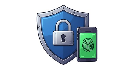 Security Shield with Padlock and Fingerprint Scan on Smartphone