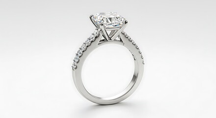 Elegant Diamond Engagement Ring with Pave Band on White Background