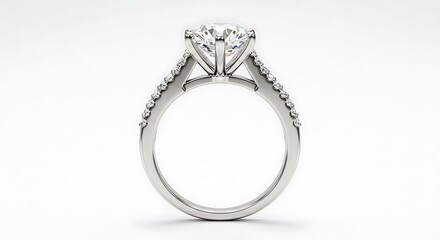 Elegant Diamond Engagement Ring with Pave Band on White Background