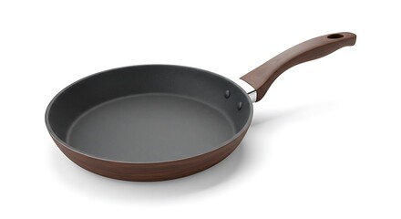 Frying Pan with Wooden Handle on White Background for Cooking