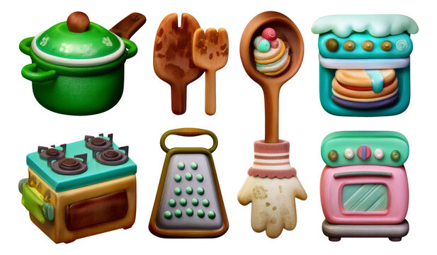 Colorful Kitchen Utensils and Appliances Illustrations for Culinary Themes