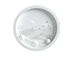 Minimalist sculpted round panel with abstract winter landscape