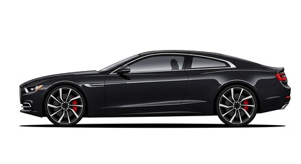 Fototapeta premium Sleek Black Coupe Car Side View Illustration on White Background