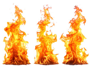 Three vibrant, flickering flames with glowing orange and yellow hues