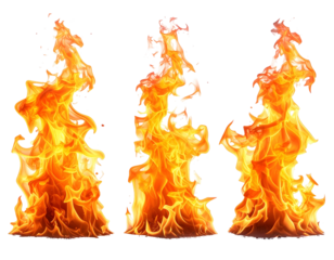 Three vibrant, flickering flames with glowing orange and yellow hues