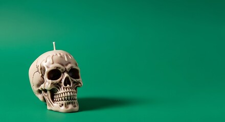 Skull candle on a green background perfect for halloween or gothic themed designs and spooky decorations