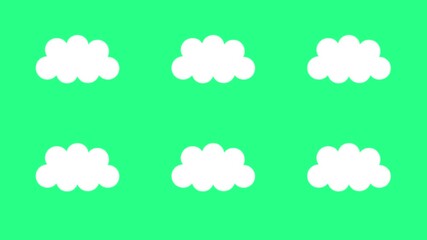 Six white rounded clouds form a neat 3x2 grid on a vivid green background, bright playful and sunny, video loops, green screen, 4k, footage, 4k footage, videos, video clip, slow motion