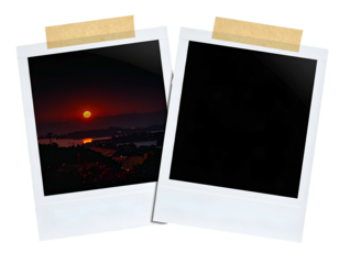 Two framed photos, one with sunset, other empty