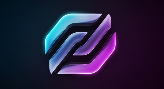 Futuristic logo design with glowing neon effect on dark background, perfect for technology, gaming, or innovative brand identity, creating a modern and dynamic visual