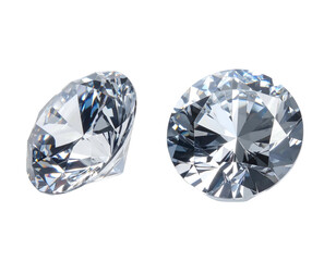 Two sparkling, faceted, colorless gemstones on black